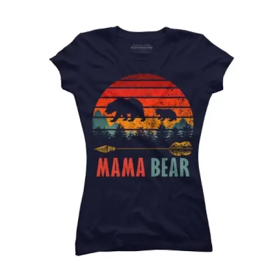 Junior's Design By Humans Mama Bear Retro Stripes By ZeusSE T-Shirt image {3}