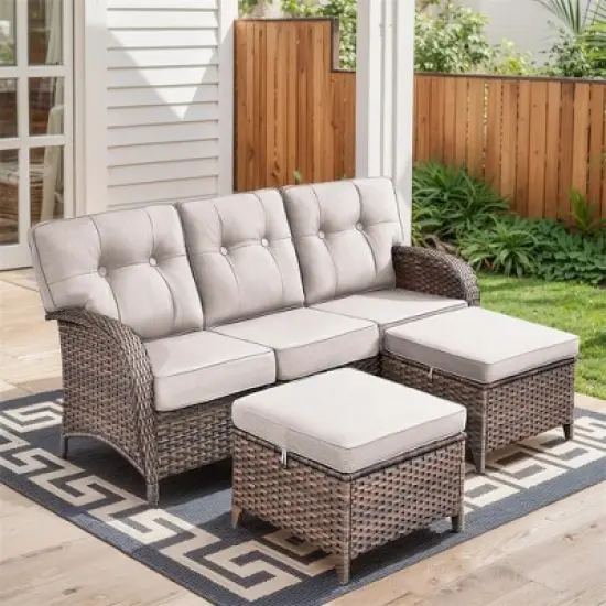Gymojoy 3 Pieces Outdoor 3-Seat Sofa with Ottomans image {10}