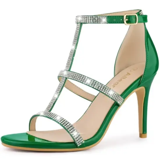 Allegra K Women's Rhinestone Ankle Strap Stiletto High Heel Sandals image {9}