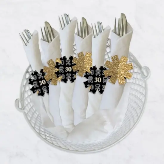 Big Dot of Happiness Adult 30th Birthday - Gold - Birthday Party Paper Napkin Holder - Napkin Rings - Set of 24 image {2}