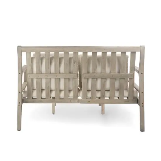 Whisen Outdoor Daybed, Patio Daybed with Four Pillows, Wooden Outdoor Bed with Curved Armrests image {11}