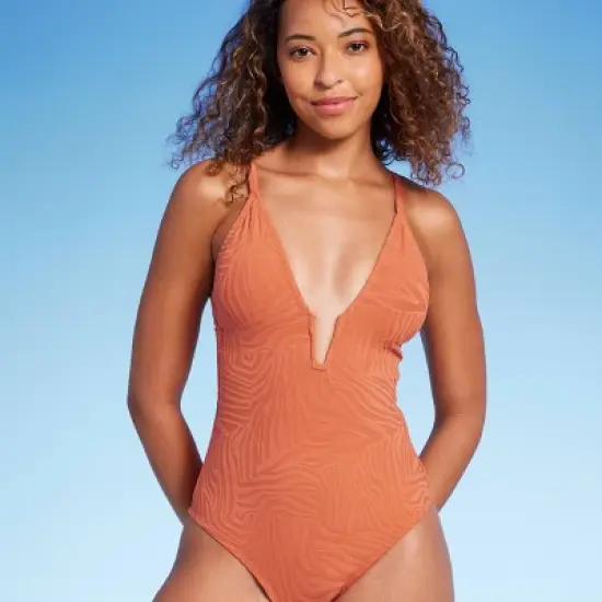 Women's Jacquard Rectangle Wire One Piece Swimsuit - Shade & Shore&trade; Orange image {4}
