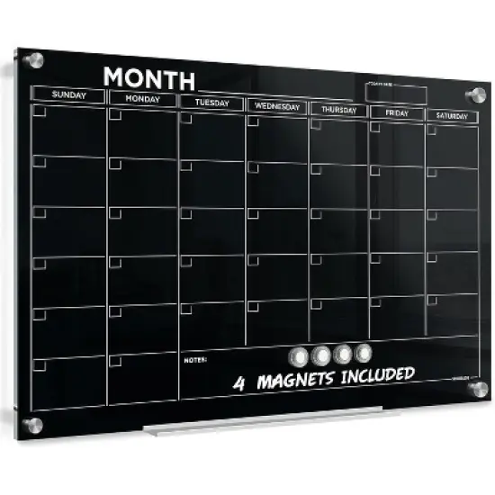 SCRIBBLEDO Black Magnetic Glass Calendar 24"x36" Monthly Dry Erase Planner image {6}