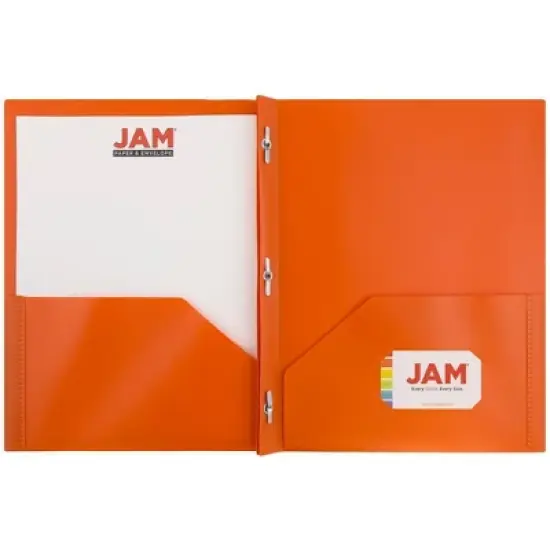 JAM 6pk POP 2 Pocket School Presentation Plastic Folders with Prong Fasteners Orange image {2}