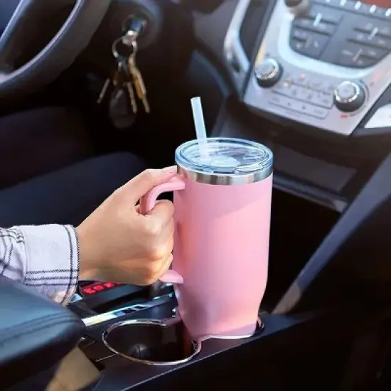 30OZ Straw Coffee Insulation Cup W/ Handle Portable Car Stainless Steel Water Bottle LargeCapacity Travel BPA Free Thermal Mug image {4}