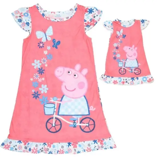 Peppa Pig Toddler Girls Pajamas Nightgown With Matching Doll Gown Set image {1}