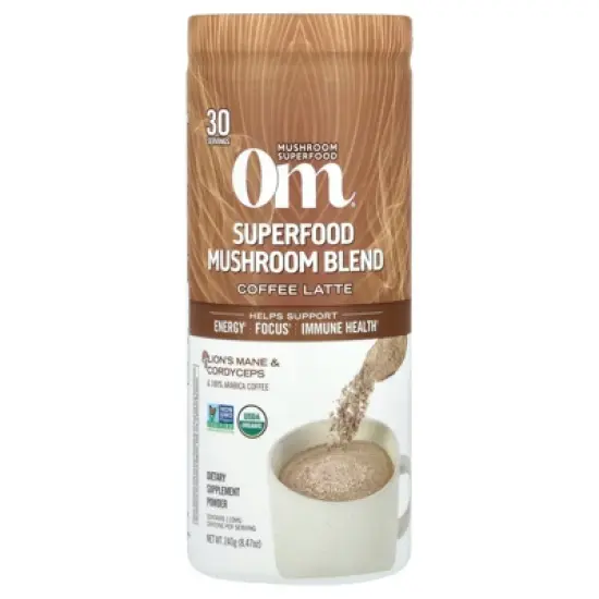 Om Mushrooms Superfood Mushroom Blend, Coffee Latte, 8.47 oz (240 g) image {3}