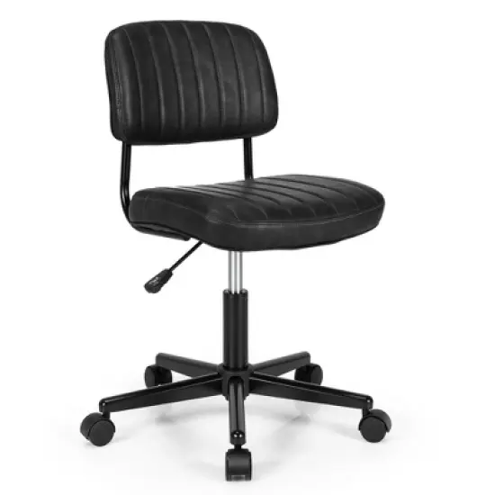 Costway PU Leather Office Chair Adjustable Swivel Task Chair w/ Backrest image {11}