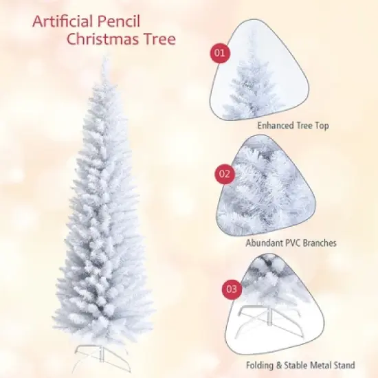 Costway 6ft Unlit Artificial Slim Pencil Christmas Tree with Metal Stand White image {8}