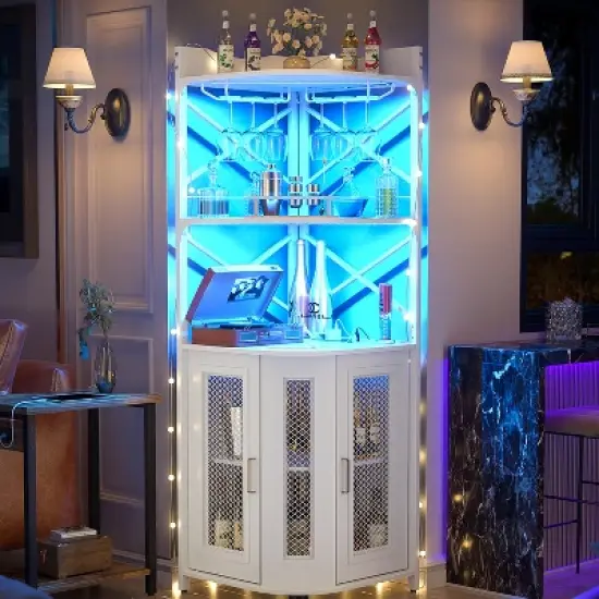 Aheaplus Corner Wine Cabinet with LED Strip and Glass Holder image {9}