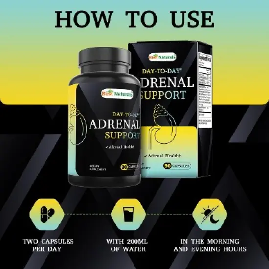 Best Naturals Day-to-Day Adrenal Support Supplements - 90 Veg Capsules - Made with Ashwagandha, L-Tyrosine, Magnesium, Rhodiola and More. image {3}