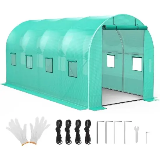Tunnel Greenhouse 13 x 8 x 7 FT Hoop House Galvanized Steel Frame PE Cover with 6 Mesh Windows 2 Roll-Up Zipper Doors image {8}