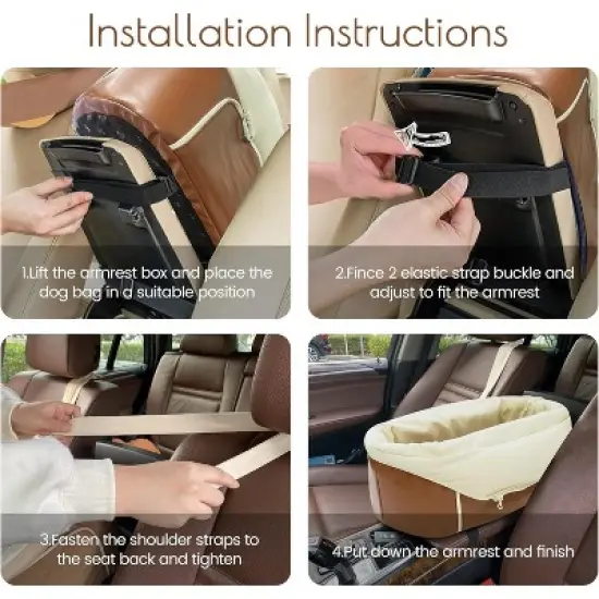 MaseiKar Dog Car Seat for Small Dogs, Washable Pelsbarn Dogs Bed with Non-Slip Base, Waterproof Dog Booster Seat for Car with Storage Pockets,Brown image {6}