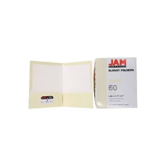 JAM Paper Laminated Two-Pocket Glossy Presentation Folders Ivory Bulk 25/Pack 385GIVD image {7}