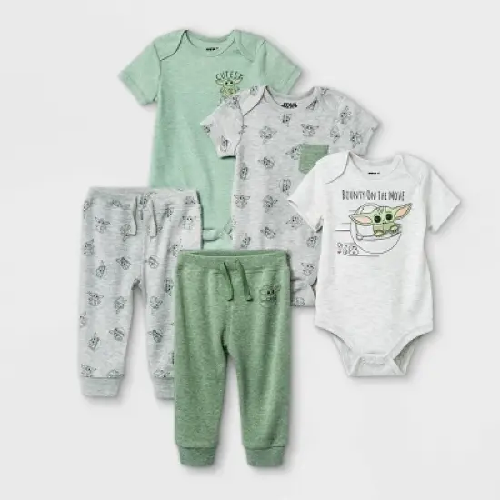 Baby Boys' 5pk Star Wars Baby Yoda Short Sleeve Top and Bottom Set image {1}