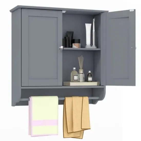 Costway Wall Mounted Bathroom Medicine Cabinet Storage Cupboard with Towel Bar Brown/Grey image {12}