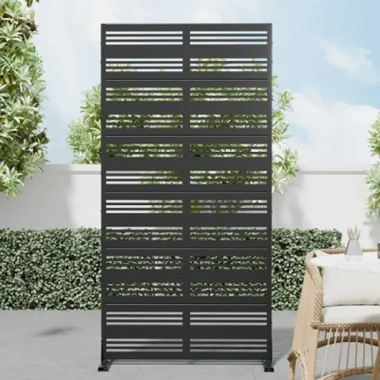 SpassWay 72"H 35"W Outdoor Metal Garden Trellis Privacy Screen Lattice Panel Indoor Room Divider In Black image {6}