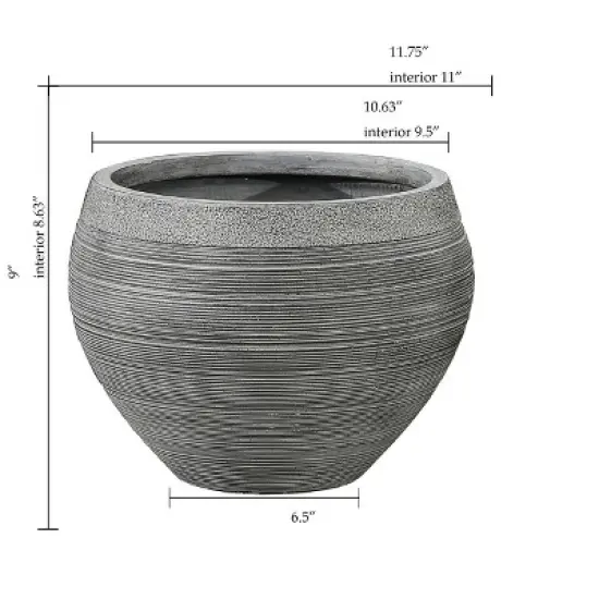 LuxenHome Gray Pottery-Style 11.75-inch Round MgO Planter image {5}