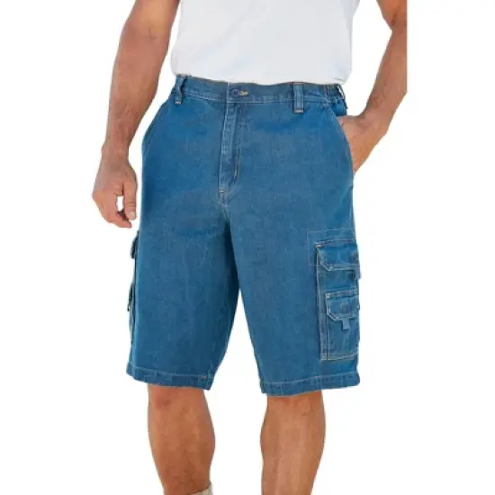 Boulder Creek by KingSize Men's Big & Tall  12" Side Elastic Denim Cargo Shorts image {7}
