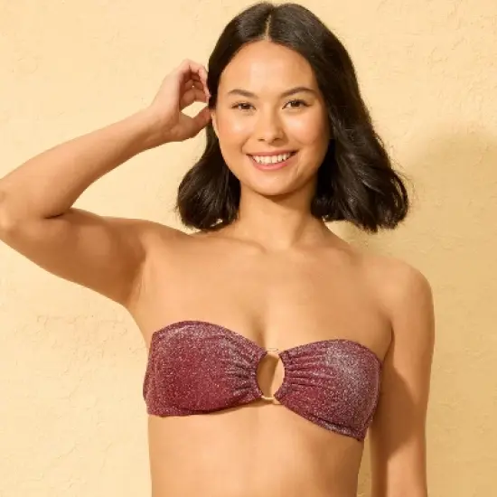 Women's Center Front Oval Ring Sparkle Bandeau Bikini Top - Wild Fable&trade; Burnt Burgundy image {2}