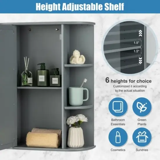 Costway Bathroom Cabinet Medicine Cabinet Single Door Shelves Wall Mount Cabinet W/ Mirror Gray image {6}