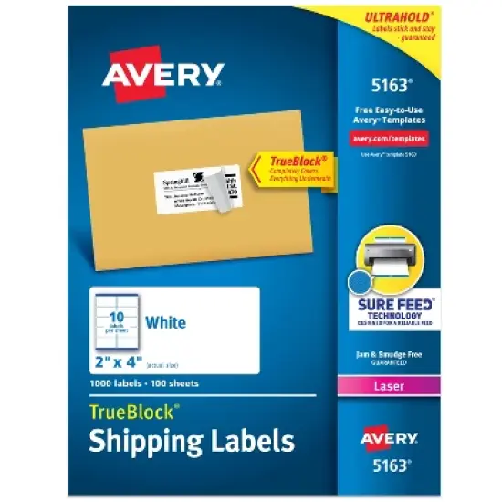 Avery Shipping Labels, 2" x 4", White, 1,000 Labels (5163) image {8}