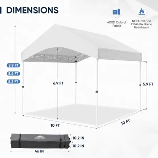 EAGLE PEAK 10x10 Easy Setup Pop Up Canopy w/Gable Roof, White image {2}