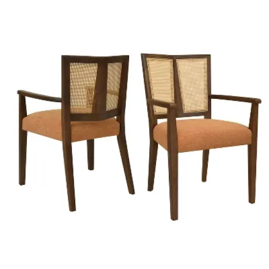 Christopher Knight Home Hana Rubberwood Upholstered Dining Arm Chairs with Cane Webbing(Set of 2) image {12}