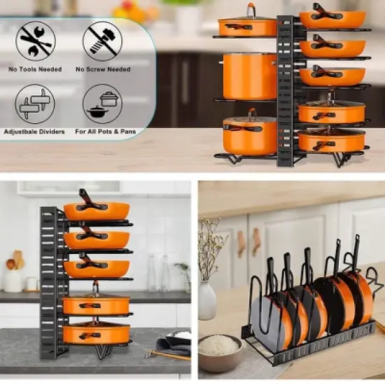 Itopfox Upgraded Pots and Pans Organizer Rack for Kitchen Storage with 8 Tiers & 3 DIY Methods, Rust-proof & Anti-slip image {6}