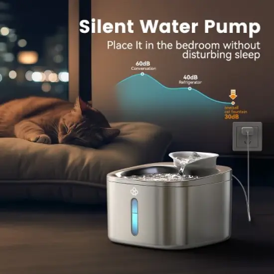 Oneisall PW03 Stainless Steel Cat Water Fountain &ndash; 3.5L/118oz, Quiet, Auto, w/11 Filters image {5}