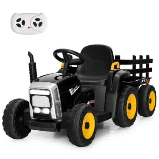 Costway 12V Kids Ride On Tractor with Trailer Ground Loader w/ RC & Lights Red\Pink\Green image {14}