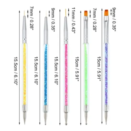 Unique Bargains Double Ended Bling Handle Nail Art Brushes Kit Multicolored 5 Pcs image {3}