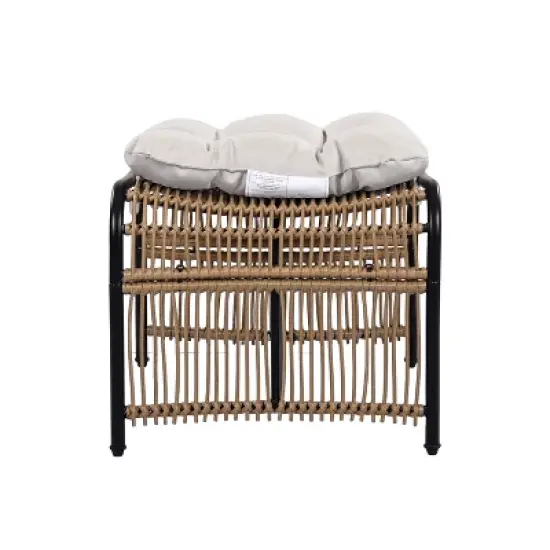 FIONECA 3-Piece Wicker Outdoor Patio Furniture Set with Lounge Chair, Ottoman & Coffee Table, Black & Natural Rattan with Beige Cushions image {11}