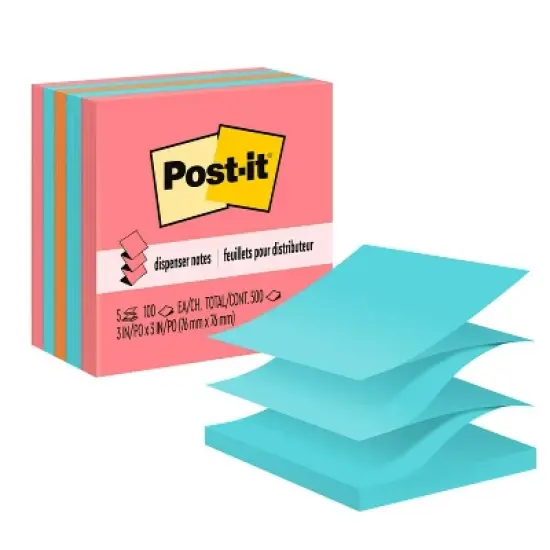 Post-it 5pk 3" x 3" Pop-Up Notes 100 Sheets/Pad - Neon: Accordion Sticky Notes, Multicolor, Uncoated Paper, Art & Design image {15}