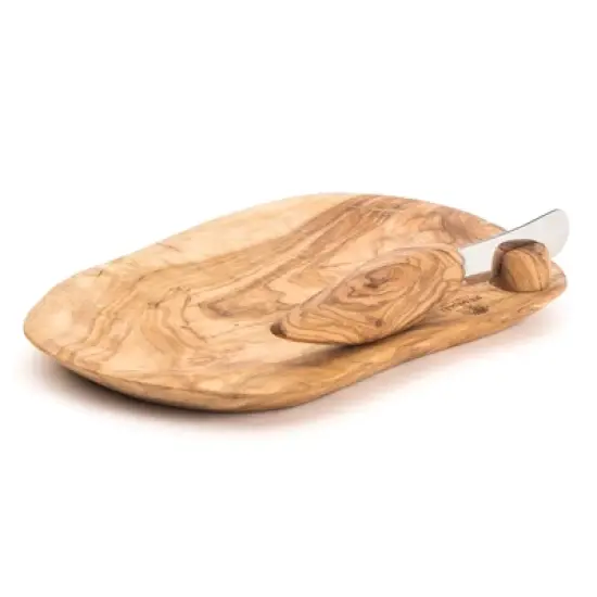 Berard France Olive Wood Handcrafted Butter Dish & Knife image {1}