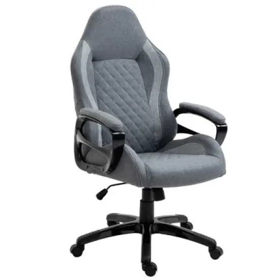 Vinsetto Ergonomic Home Office Chair High Back Task Computer Desk Chair with Padded Armrests, Linen Fabric, Swivel Wheels, and Adjustable Height, gray image {3}