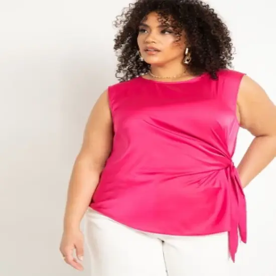 ELOQUII Women&rsquo;s Plus Size Tie Side Satin Tank image {3}