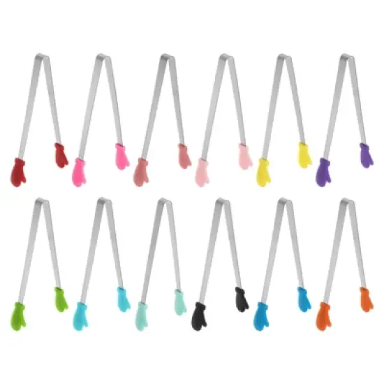 Unique Bargains Stainless Steel Silicone Tips Food Tongs 12 Pcs image {8}