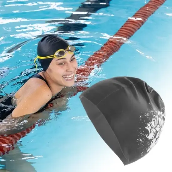 Unique Bargains Women's Silicone Floral Pattern Swim Cap 1 Pc image {1}