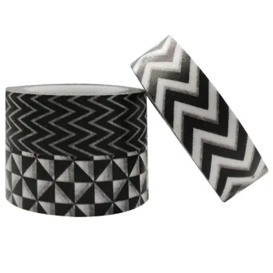 Wrapables Black & White Japanese Washi Masking Tape (Set of 3) image {2}