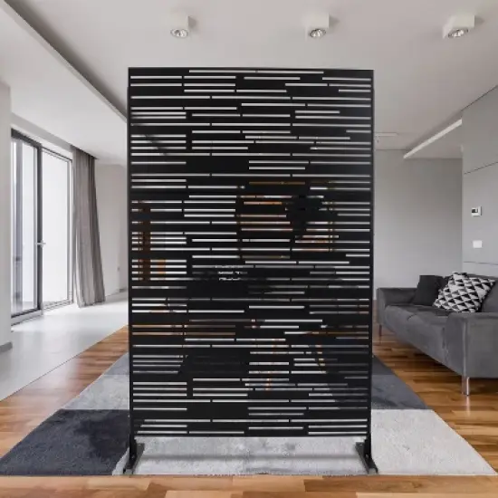 CAVINAS Patio Privacy Screen Freestanding Decorative Metal Fence Panels with Line Pattern for Garden Decor, 76" H&times;48" W image {1}