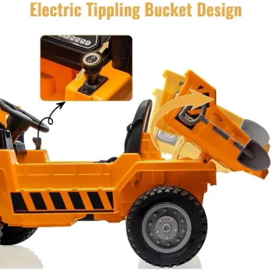 Ride On Dump Truck, Ride On Car with Remote Control, 12V 4WD Kids Electric Car, Ride On Toys with Electric Dump Bed and Shovel, Two Speeds, Music image {2}
