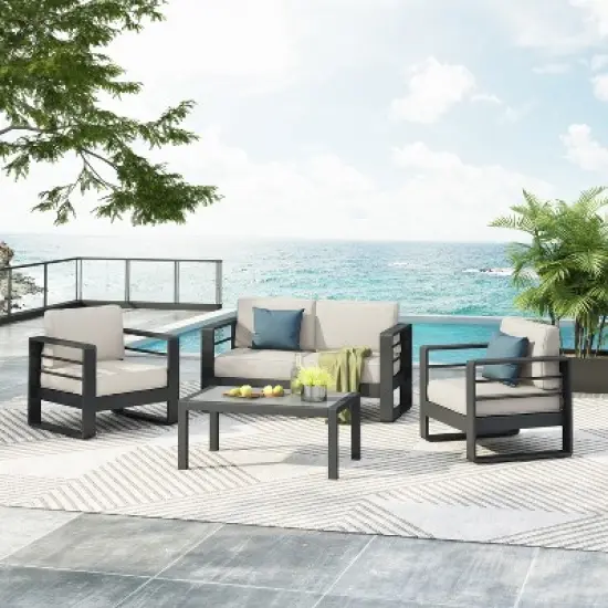 Christopher Knight Home Rajiv 4 Pieces Modern Outdoor Aluminum Chat Set image {1}