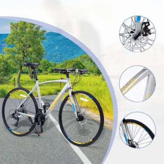 DSVIMOY Bicycles, 700c Road Bike 24 Speed, City Commuter Bicycle for Men Women, Silver, 67.32"*14.56"*39.37" image {3}