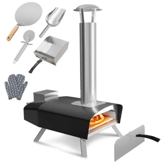 12IN Pizza Oven, Outdoors Stainless Steel Pizza Ovens Wood Pellet with Pizza Stone, Portable Mobile Wood Fired Pizza Stove Ideal for Camping, Party image {8}