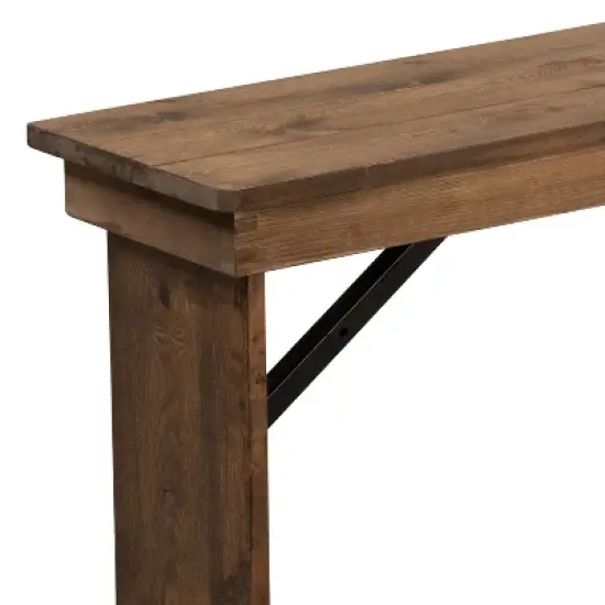 Merrick Lane Antique Solid Pine Folding Farmhouse Style Bench image {9}