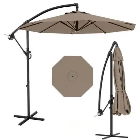 10FT Cantilever Umbrella with Cross Base - 2-6 People, Outdoor Offset Design with Crank Lift, Fade-Resistant Canopy for Deck Pool Garden Backyard image {7}