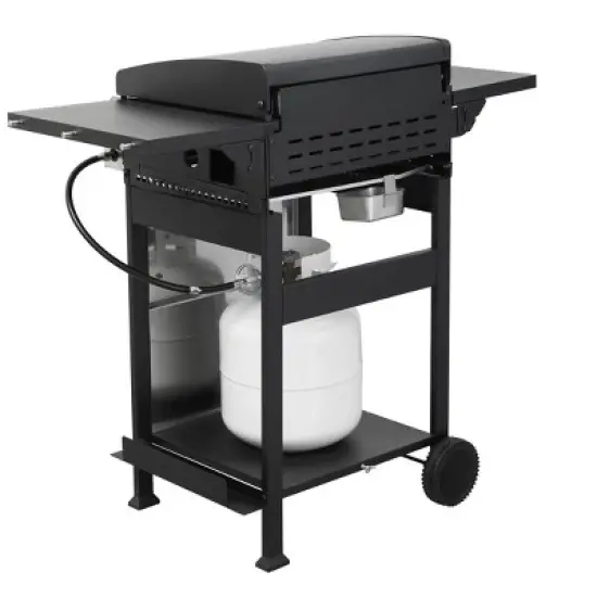 3-Burner Propane Gas Grill with Stainless Steel Plancha, Wire Enamel Grids, Foldable Side Table, Hanging Basket, Pull-Out Oil Pan, 36,900 BTU BBQ image {10}