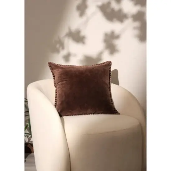 Chery Life Stonewashed Cotton Velvet Throw Pillow with Decorative Handstiched Edges-19X19" image {5}