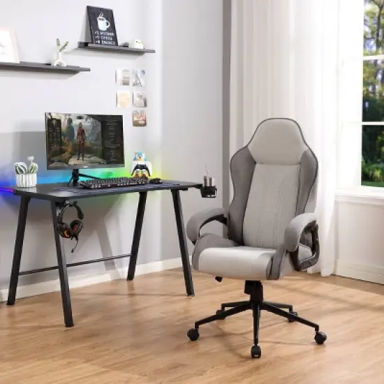 Swivel Dorm Gaming Chair Gray - Room Essentials&trade;: Upholstered Computer Desk Chair, Adjustable, Fixed Arms image {9}